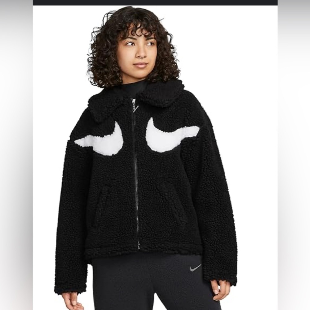 Nike Black Sherpa Jacket with White Swoosh